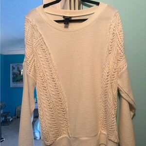 Cream Knit Sweater with Lace Details